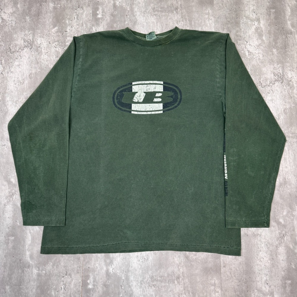 Vintage Union Bay T-Shirt Mens Large Green Long Sleeve Distressed Faded Skate